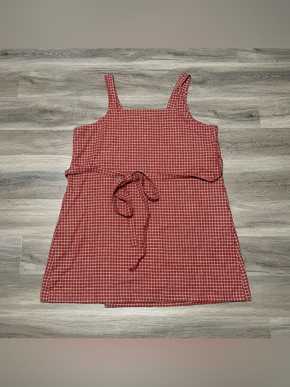 Conscious Clothing Womens XXL Soleil Wrap Dress Red Checkered Linen Pocket Apron - Picture 5 of 7